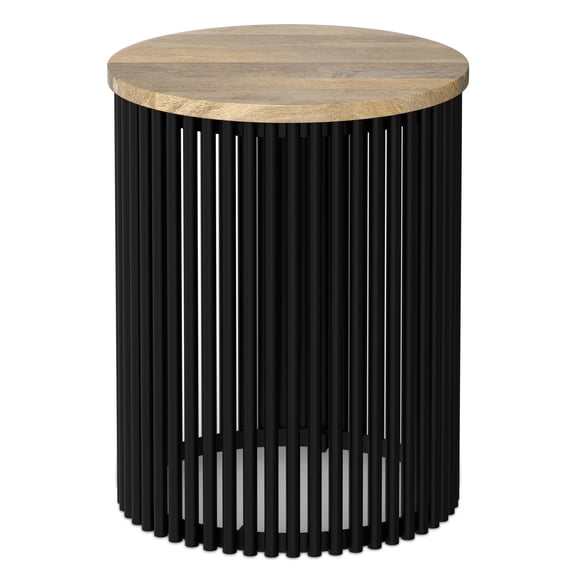 Simpli Home Demy 20 inch Wide Solid Mango/Metal Tall Industrial Side Table in Natura/Black, Assembled