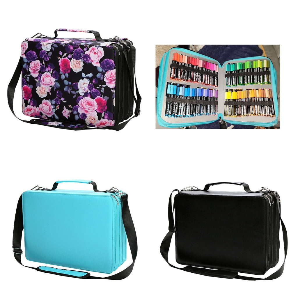 224 Slots Large Capacity Multilayer Marker Case with Shoulder Strap for Permanent Paint Marker Sketch Markers Storage