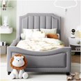 thumbnail image 2 of Classic Stripe Upholstered Twin Daybed with Scalloped Headboard in Gray, 2 of 10