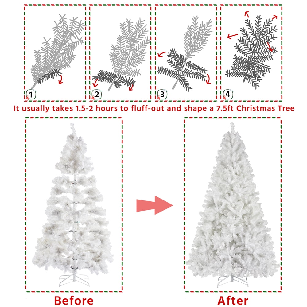 Alden Design White Hinged Spruce Artificial Christmas Tree, with Foldable Stand 7.5'