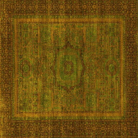 Ahgly Company Machine Washable Indoor Square Abstract Yellow Modern Area Rugs, 8' Square