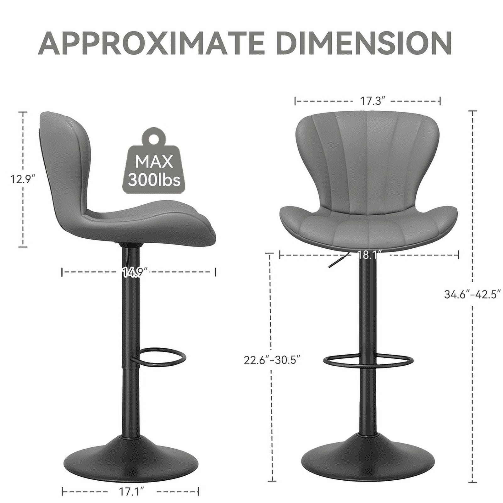 Hawsaiy Modern Swivel Bar Stools Set of 4, Faux Leather Upholstered Counter Height Bar Chairs, Waterproof Barstools for Kitchen Island & Home Bar,Gray