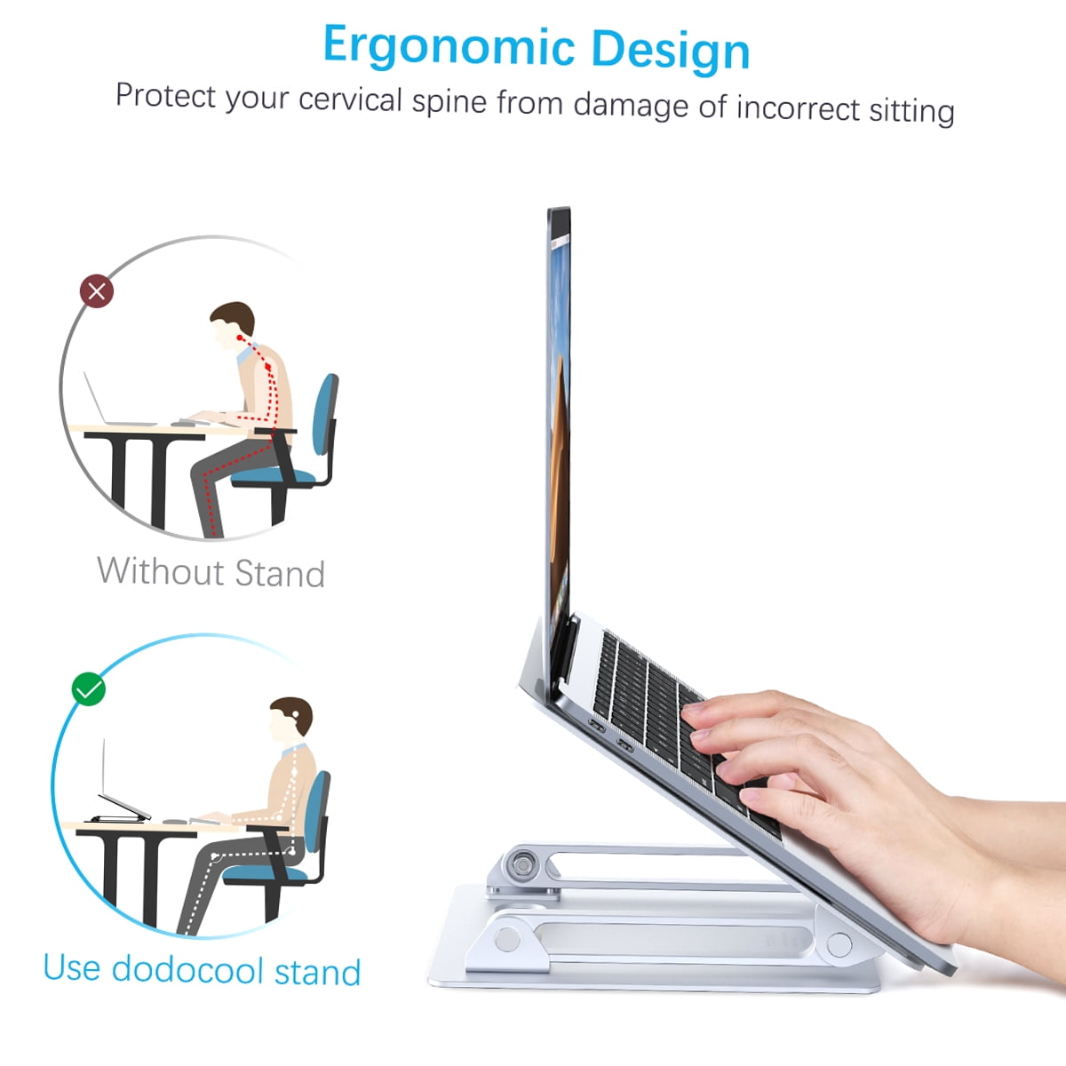 Adjustable Laptop Stand,PATIDO Aluminum Laptop Computer Stand Rriser&Multi-Angle Stand with Heat-Vent to Elevate Laptop Holder Compatible for Mac,Notebook,MacBook Pro/Air,Lenovo,Dell More10-17 Laptop 