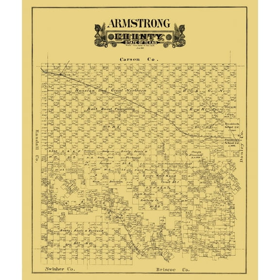 Historic County Map - Armstrong County Texas - General Land Office 1888 - 23 x 27.29 - Vintage Wall Art