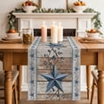thumbnail image 2 of Table Runner 120 Inches Long for Kitchen Dining, Texas Star Rustic Dresser Scarf Farmhouse, Dining Table Decorations for Wedding/Parties, Country Blue Berry Brown Wooden Plank 13 x 120 In, 2 of 8