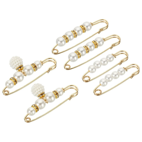 Uxcell Pearl Brooch Pins 3 Styles 1.5/2.3/3 Inch Metal Faux Pearl Decorative Collar Safety Pins Clips, White, 6pcs