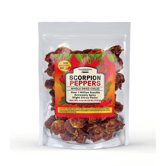 Unpretentious Whole Scorpion Peppers, 4 oz, Extremely Spicy, Hot Chile Peppers