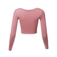 thumbnail image 3 of A2Y Women's Basic Solid Stretchable Scoop Neck Long Sleeve Crop Top Mauve S, 3 of 3