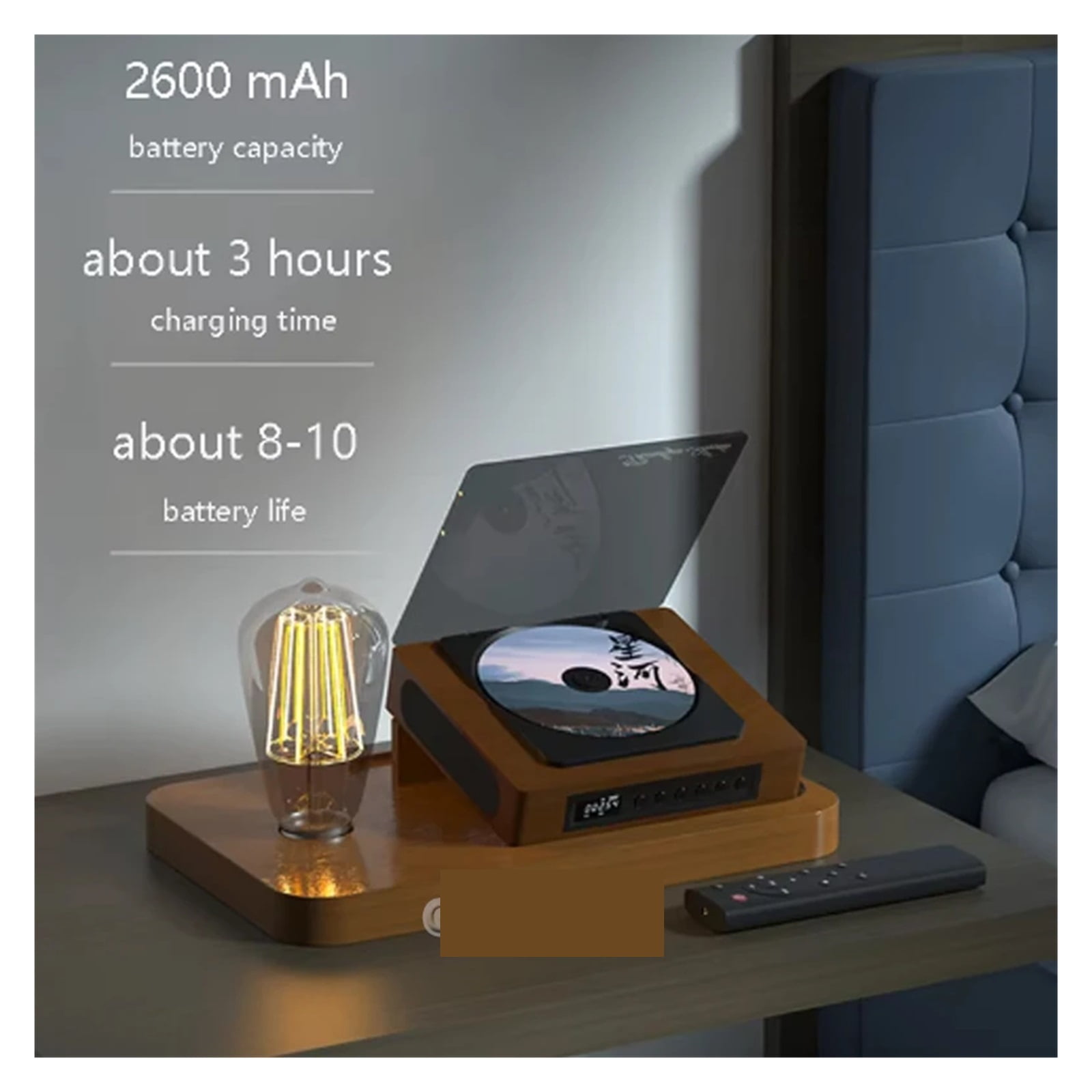 Wooden CD Player Two-Way Bluetooth Built-In Speaker Multifunction CD Walkman Rechargeable