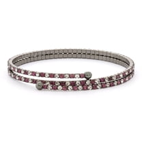 X & O Women's Double Row Black Rhodium Plated Flex Bangle with Amethyst and White Crystals