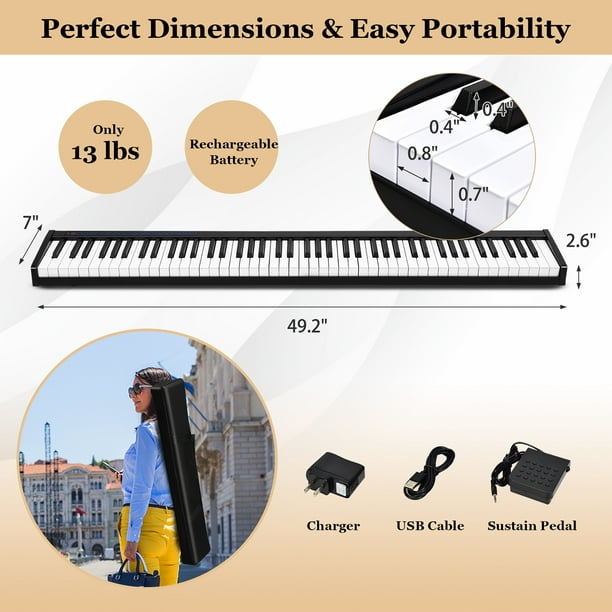 COSTWAY Piano Numérique Pliable à 88 Touches avec Fonction MIDI