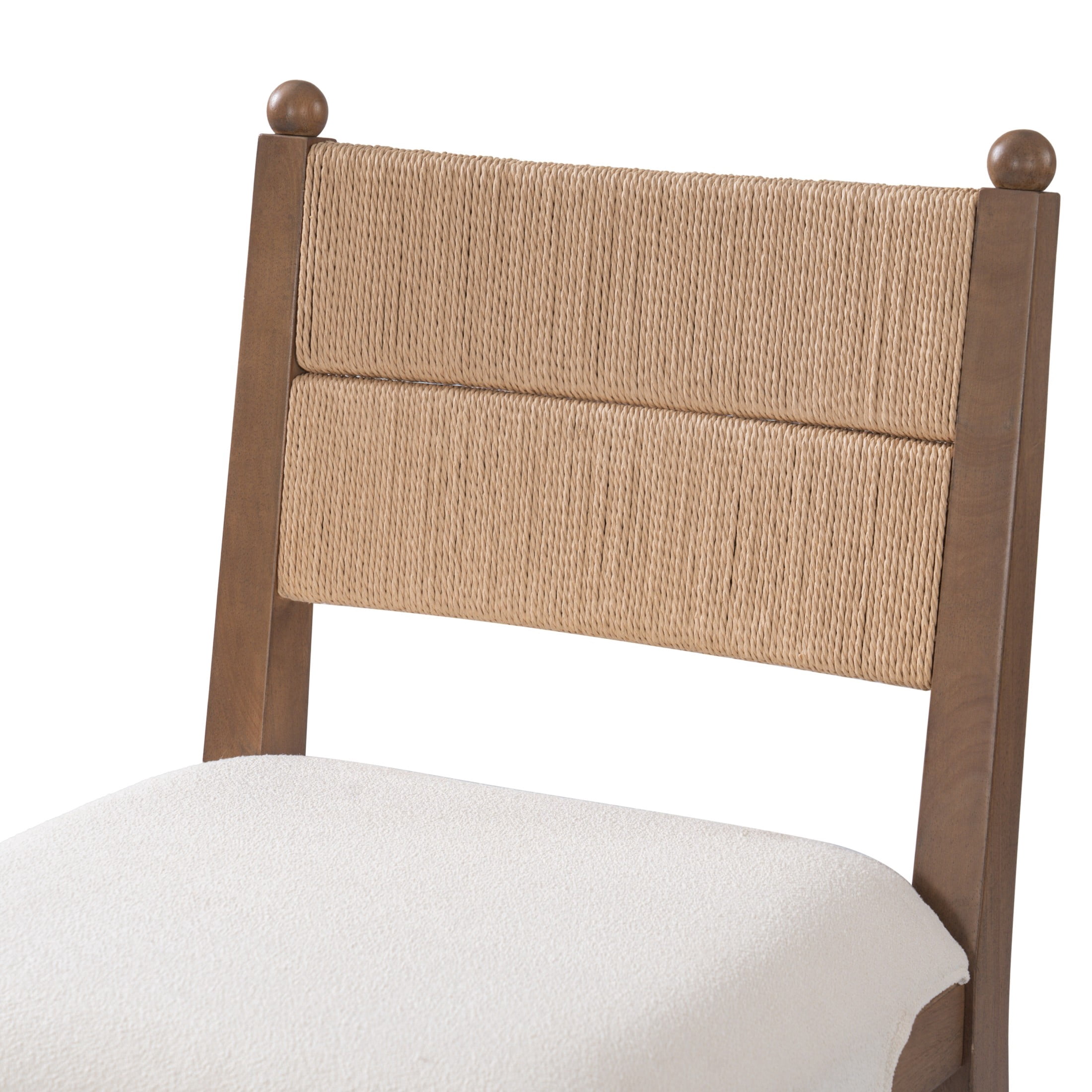 Christopher Knight Home Upholstered Counter Stools, Rope Back, Wood Frame, Beige+Walnut, Set of 4
