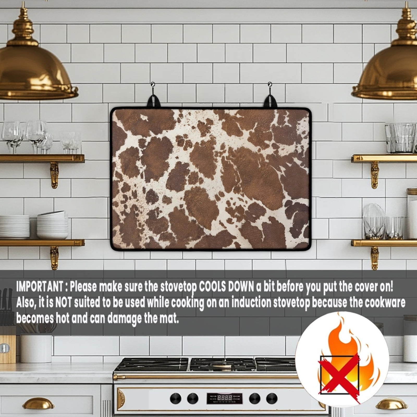Renewold Stove Top Cover Ceramic Glass Stove Mat Oil-proof Flat Top Oven Cover Multipurpose Heat Resistant Mat for Stove/Counter/Washer Dryer Top, Brown Cow Print