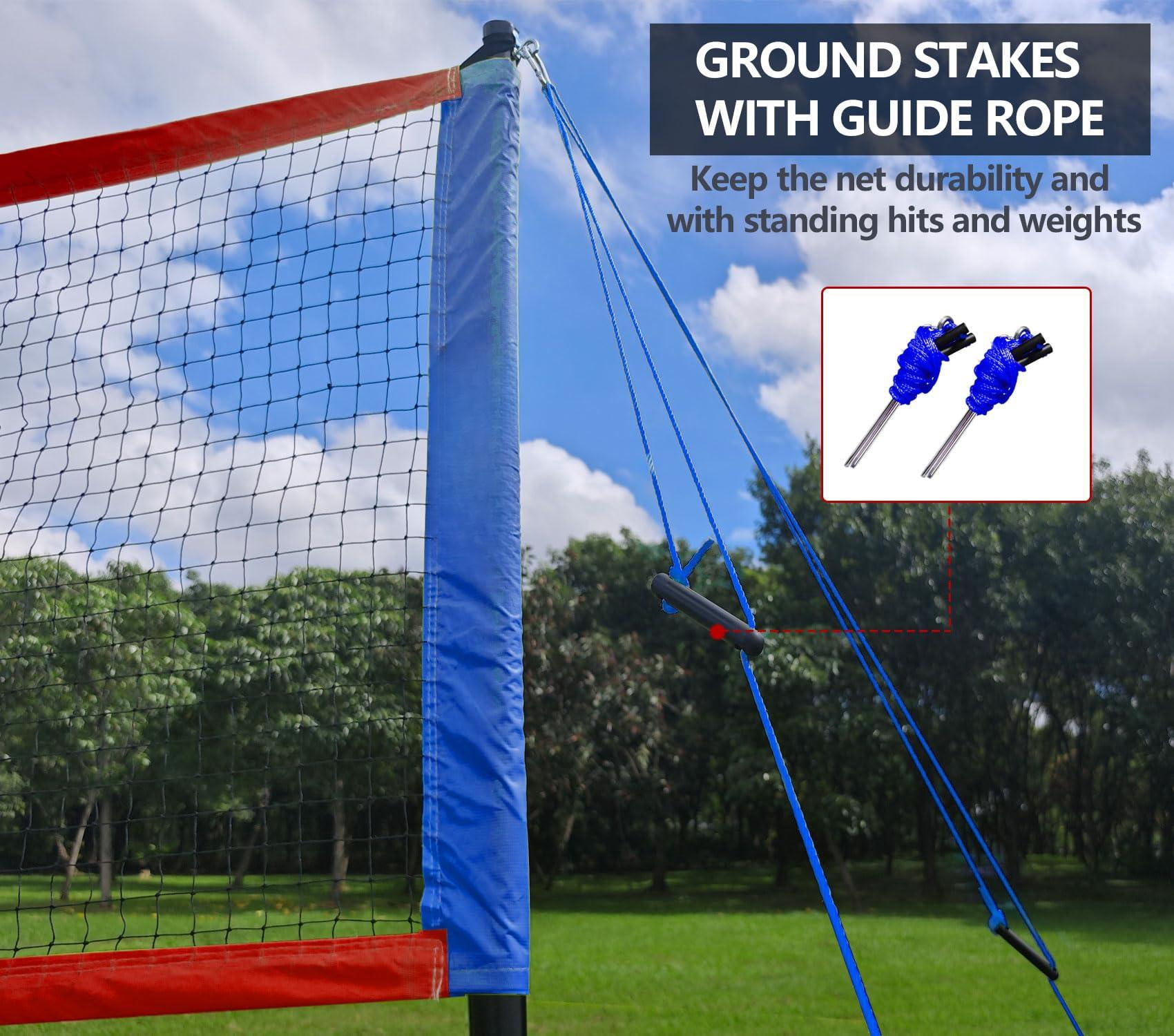 Volleyball And Badminton Combo Set For Backyard - 20ft/32ft Volleyball/badminton Net With Adjustable Height Pole Anti-sag System Volley Ball  Racquets Boundary Line Carry Bag