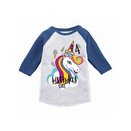Awkward Styles Birthday Girl Toddler Raglan Unicorn Jersey Shirt 4th Birthday Unicorn Gifts for 4 Year Old Girl Cute Unicorn Icecream Outfit 4th Birthday Party for Girls Unicorn Birthday Party (Best Gifts For Young Girls)