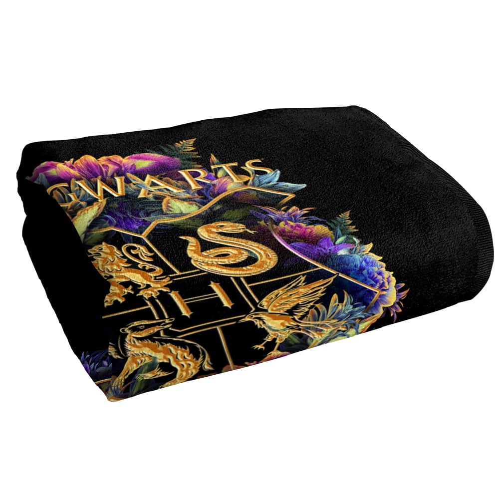Harry Potter Hogwarts Multi-Colored Floral Crest Officially Licensed Beach Towel 30' X 60'