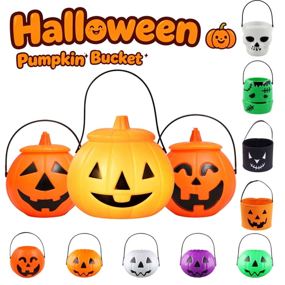 Dmlowu Halloween Trick or Treat Bucket, Reusable Portable Pumpkin Bucket with Sturdy Handle for Candys Party Favors Goodie, Halloween Decorations Indoor Outdoor