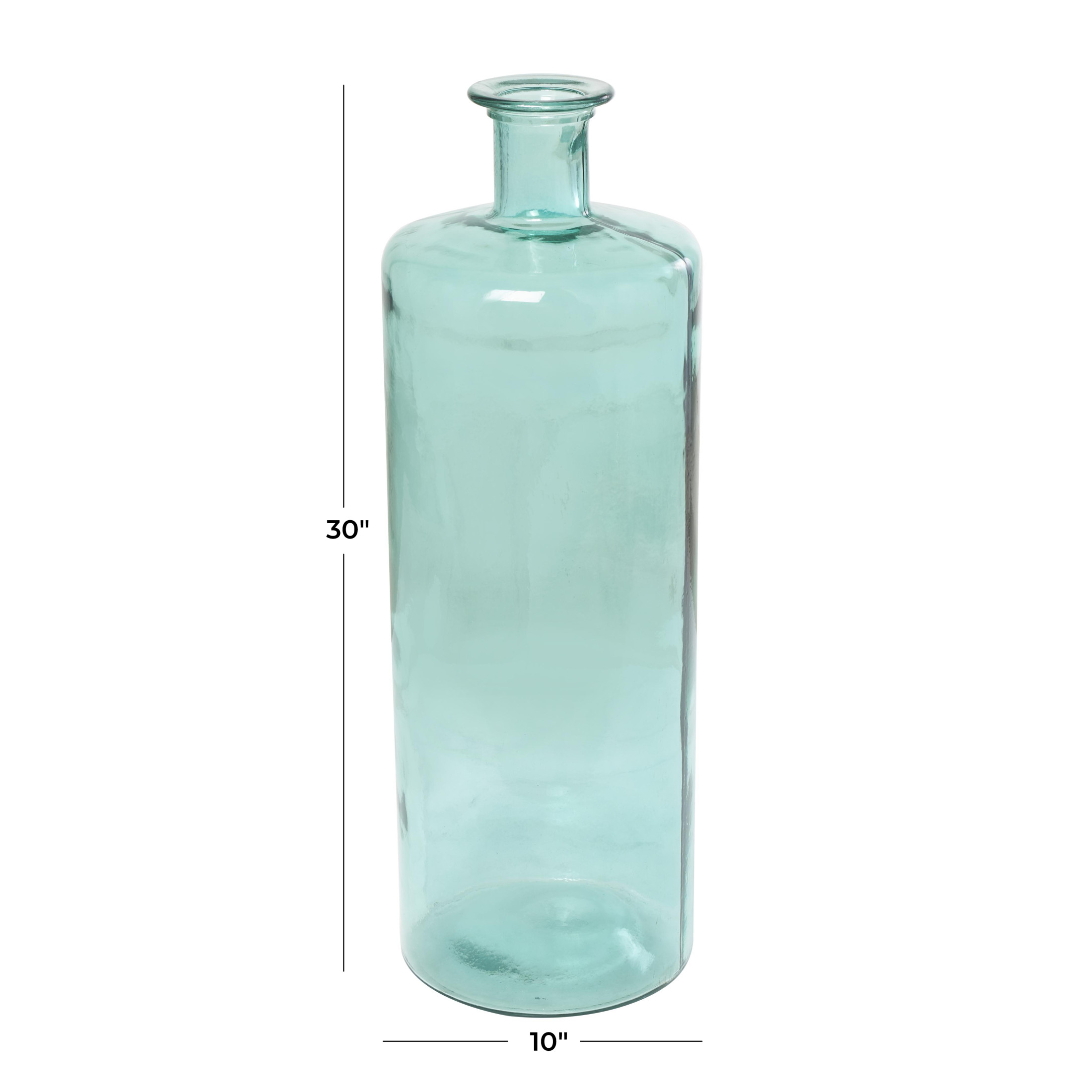 DecMode 30" Handmade Tall Spanish Bottle Neck Teal Recycled Glass Vase