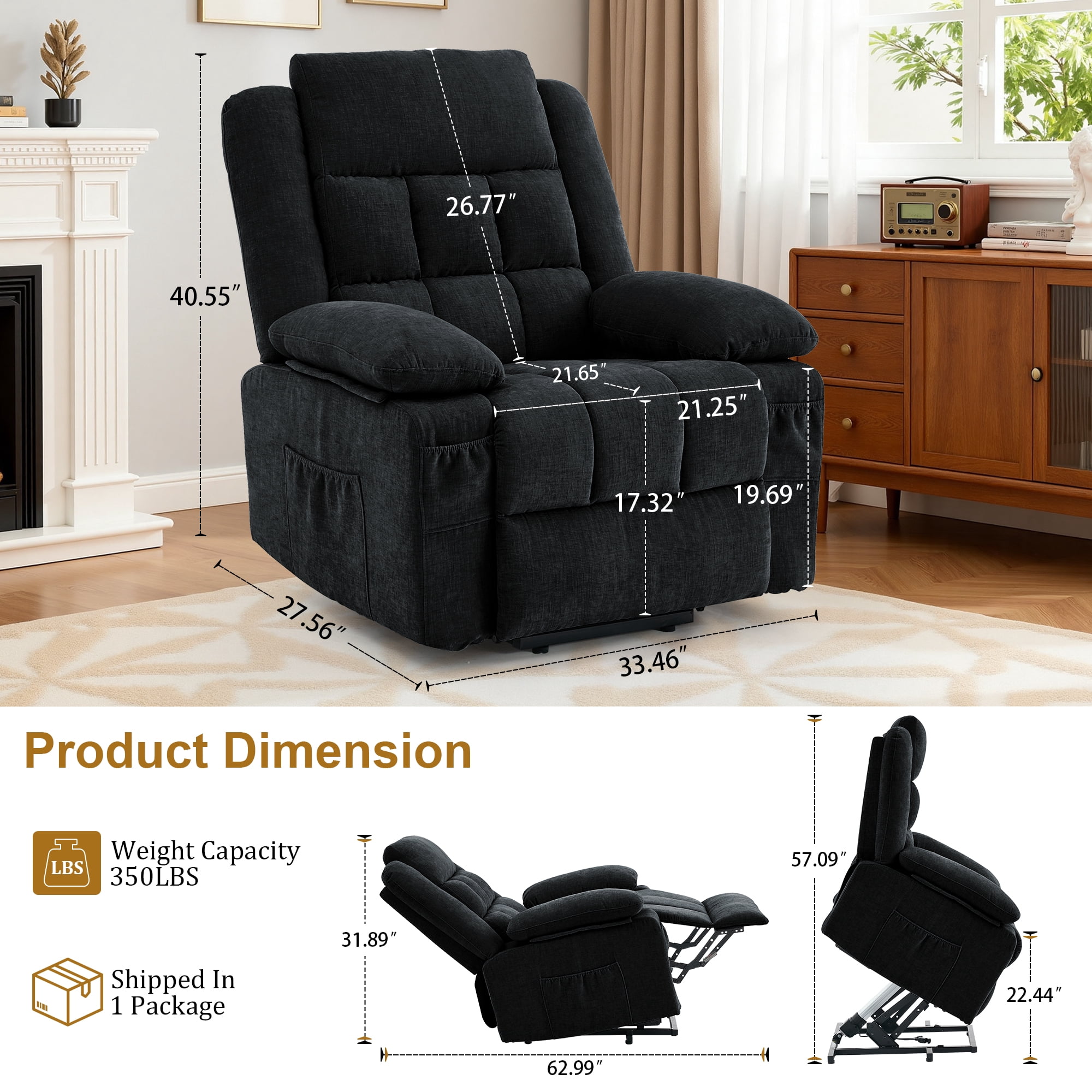 Korser Power Lift Recliner for Elderly with Heat and Massage Recliner Chair with Infinite Position Electric Lift Chair for Living Room,Black