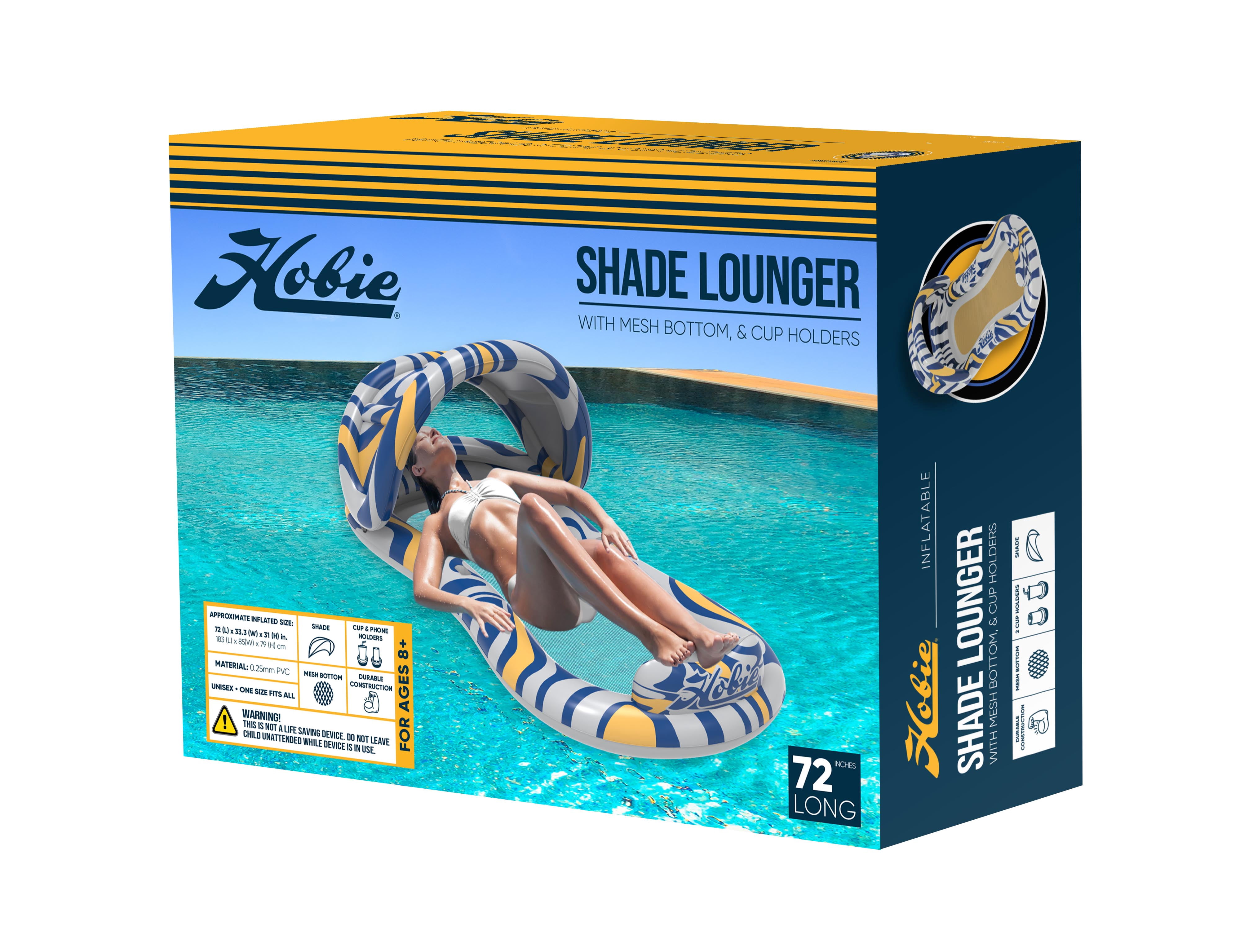 Hobie Inflatable Pool Lounger with Shade for Kids and Adults, Ages 8 & up,
