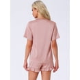 thumbnail image 4 of DARING DIVA Silky Satin Short Sleeve Shorts Set V Neck Lounge Pajama Set XS Pink, 4 of 6