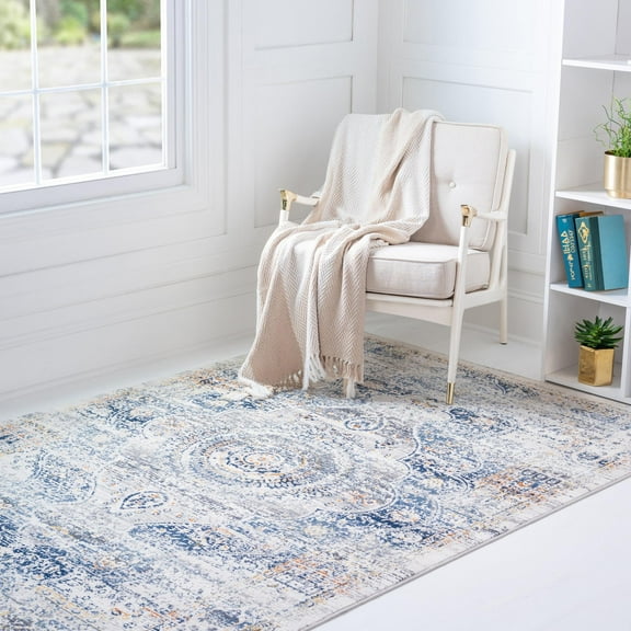 Unique Loom Budapest Collection Area Rug - Liszt (8' x 9' 10" Rectangle Gray/Blue)