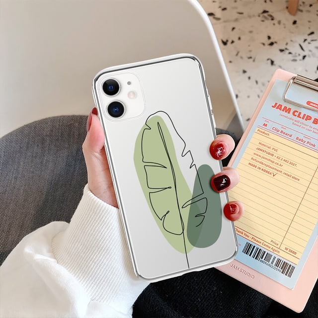 Funda de teléfono Simple Plum Blossom Leaf para iPhone 13 12 11 14 Pro Max Mini XS XR X 7 8 Plus SE 2020, funda de TPU transparente suave Tan Jianjun unisex