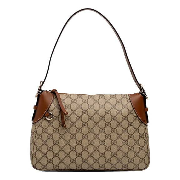 New Gucci GG Emblem Supreme Canvas Medium Leather Shoulder Bag Brown Beige Gold Hardware Made in Italy