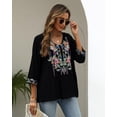 thumbnail image 3 of Women's Boho Embroidered Tops 3/4 Sleeve Mexican Peasant Shirts Bohemian Loose Tunic Blouses, 3 of 5
