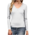 thumbnail image 6 of Ribbed Long Sleeve T Shirts for Womens Slim-fit Sexy Lace V Neck Blouses Stretchy Fitted Outdoor Y24K Tops, 6 of 7