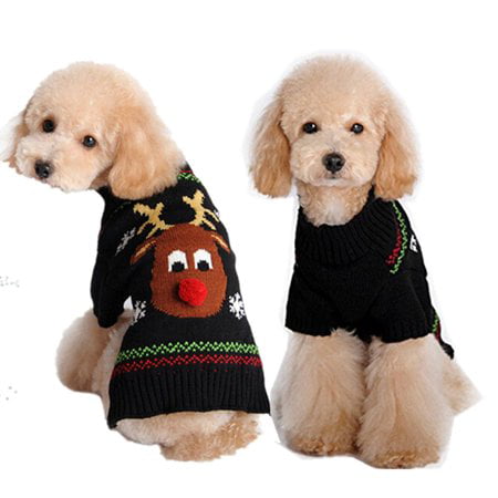 Winter Christmas Pet Warm Clothes Knitted Reindeer Snowflake Puppy Dog Sweater Cute Deer Pattern Costume