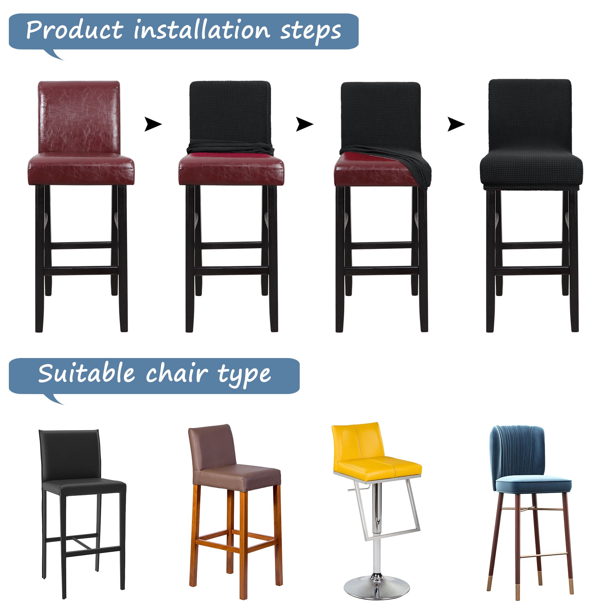 Unique Bargains Polyester Stretch Bar Stool Covers Elastic Band Mid Back Chair Slipcover Black 1 Pc
