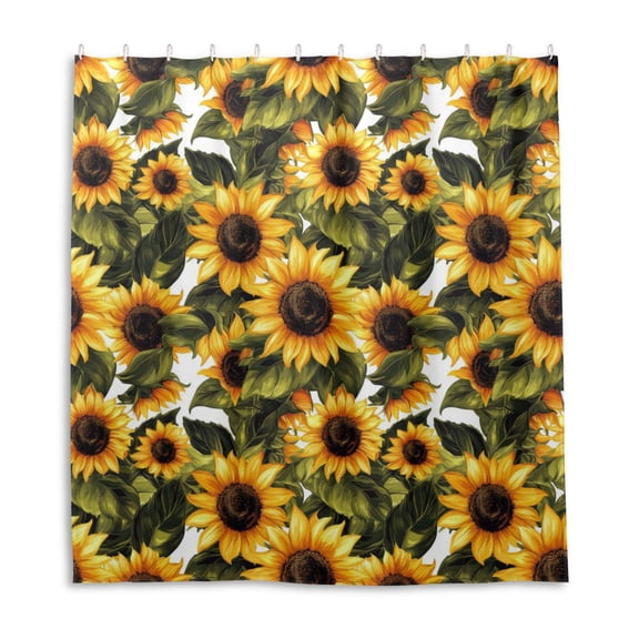 Sunflowers and Leaf Shower Curtain Liner 66x72 Inch Waterproof Shower Curtains Decorative Bathroom with 12 Pack Hooks