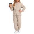 thumbnail image 4 of Afuyipoi Toddler Girls Fall Winter Fleece Lined Quilted Jacket Set Warm Top for Outdoor Play Khaki Size 5T, 4 of 5