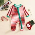 thumbnail image 2 of FYDUU Baby Footed Romper Onesies Baby Girl Boy Christmas Outfit My First Christmas Footie Romper Zipper Bodysuit Jumpsuit Fall Winter Clothes 6-12 Months, 2 of 8