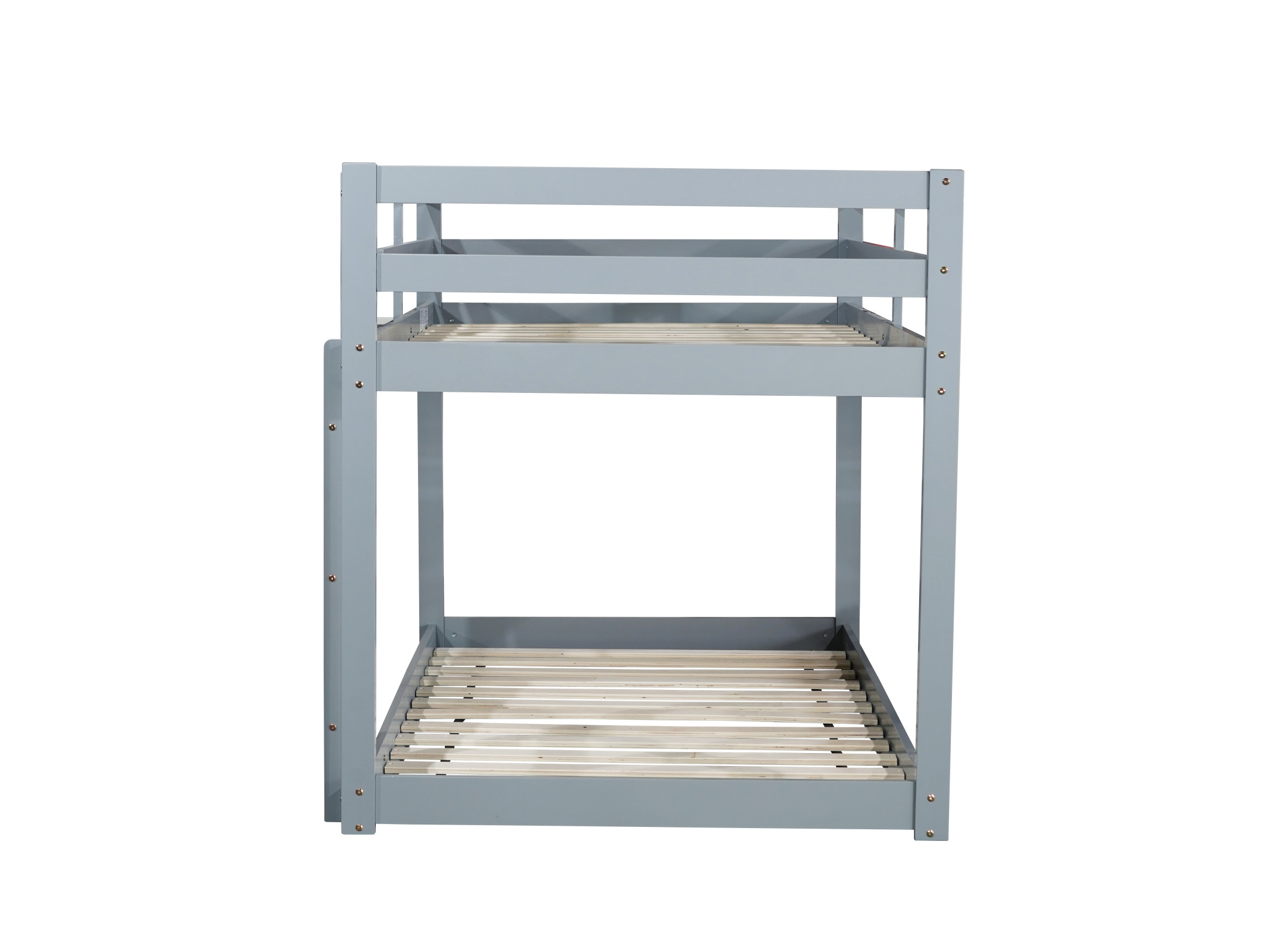 Noble House Alina Twin Over Twin Floor Bunk Bed with Ladder, Solid Rubber Wood Frame with Strengthened Slats, Grey