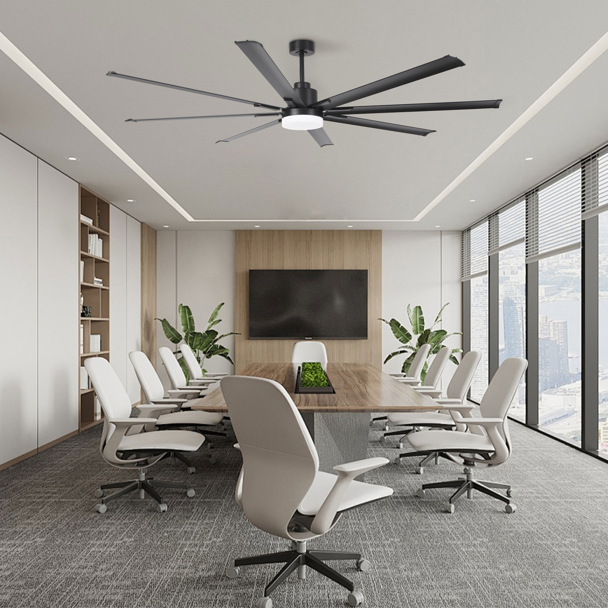 84" Industrial Black Large DC Motor Ceiling Fan with LED Light and Remote Control