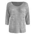 thumbnail image 4 of XIAOCHA Womens Crochet Knit Tops Off Shoulder 3/4 Sleeve Loose Fit Lightweight Beach Cover Up Sweaters, 4 of 4