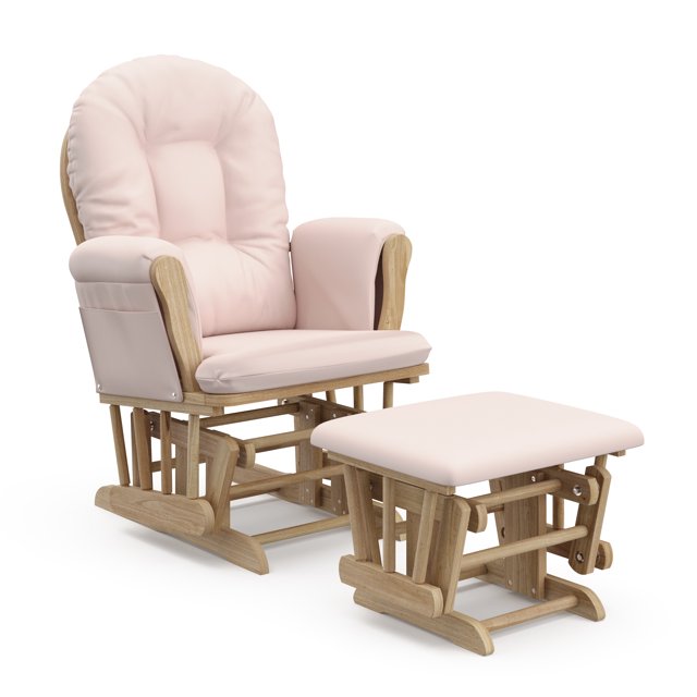 Storkcraft Hoop Glider and Ottoman, Natural with Pink