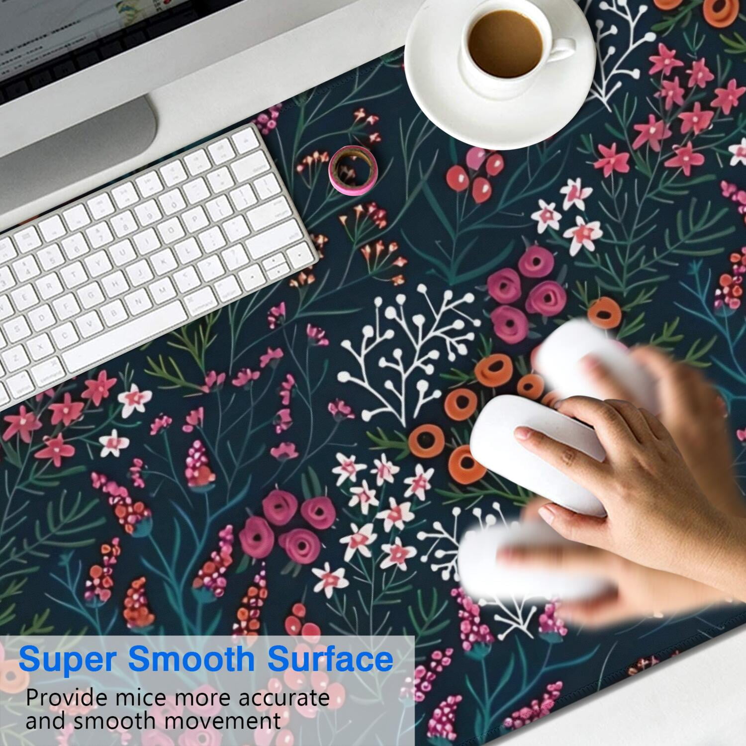 Long Mouse Pads for Desk,Pioneer Flower Floral Print Pattern Desk Mats on Top Of Desks, Desk Mouse Pad Extra Large with 3mm Non-Slip Base and Stitched Edge for Gaming,Office,Work,Home 47.3"x23.6"
