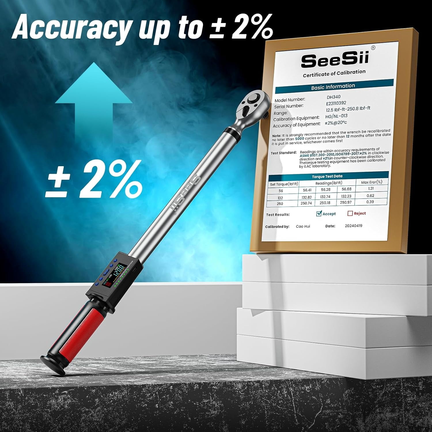 Seesii Digital Torque Wrench 1/2" Drive(12.5-250.8ft-lbs/17-340N.m), 2% Torque Accuracy Electric Torque Wrench with Buzzer LED Flash for Car Care Auto, Vehicle