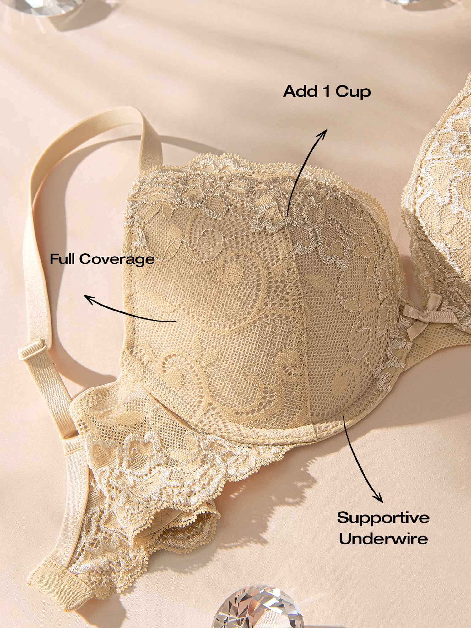 Deyllo Women's Pushup Everyday Lace Bra, Sheer, Size Range 32B-40DD