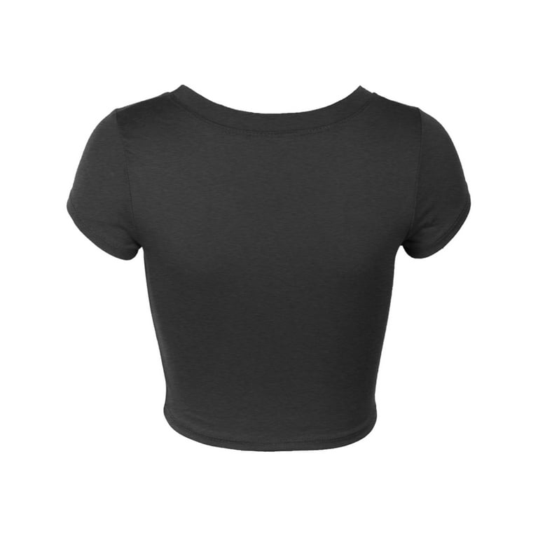 Short Sleeve Crop Top Solid Round Neck T Shirt - KOGMO