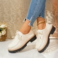 thumbnail image 6 of Lace Up Platform Loafers for Women Thick Sole Wide Width Fashion Suede Low Top Business Walking Shoes White Size 6, 6 of 7