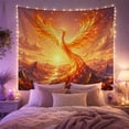thumbnail image 2 of Flaming Phoenix Above a Winding Mountain River, Dramatic Fantasy Art for Mythical Bird Lovers, Renewal Decor, New Home Gift, Tapestry Wall Hanging for Bedroom and Living Room, 2 of 7