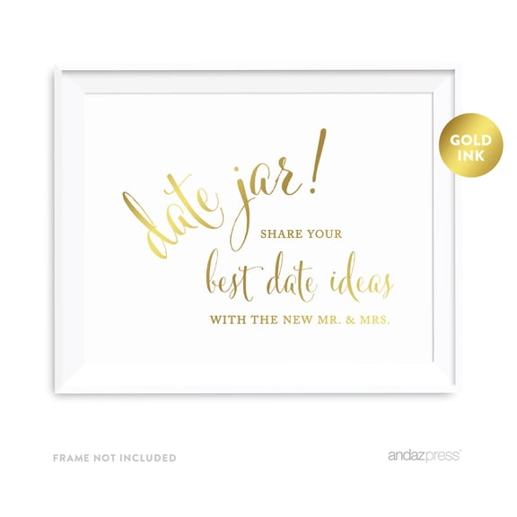 Date Jar - Share Best Date Idea Metallic Gold Wedding Party Signs