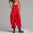 thumbnail image 2 of Jewelreauty Women's Overalls Jumpsuits with Pockets Sleeveless Cargo Bibs Linen Loose Summer Casual Long Rompers (2XL, Red), 2 of 7