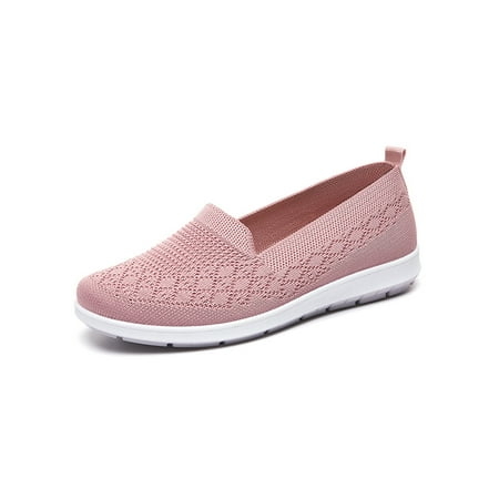 

Oucaili Women Casual Shoes Round Toe Sneakers Slip On Flats Comfort Non-Slip Walking Shoe Womens Loafers Pink 7.5