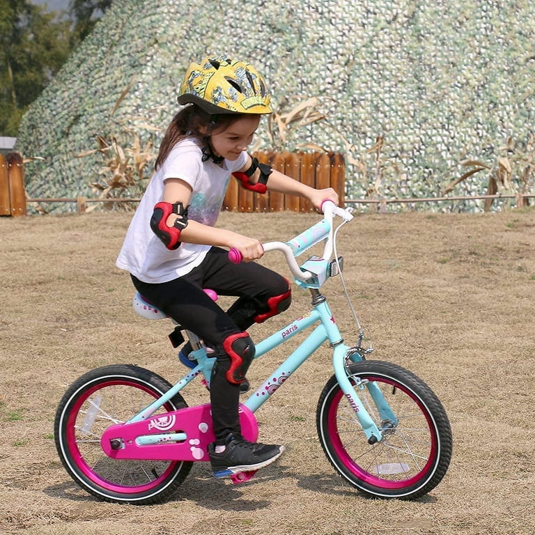 JOYSTAR 16 Inch Paris Girls Bike for 4 7 Year Old Kids Blue Fuschia