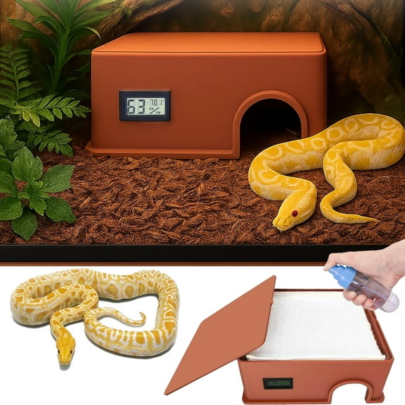 Reptile Humid Hide Snake Hide with a Temperature and Humidity Sensor for Snakes, Ball Pythons, Lizards & Geckos